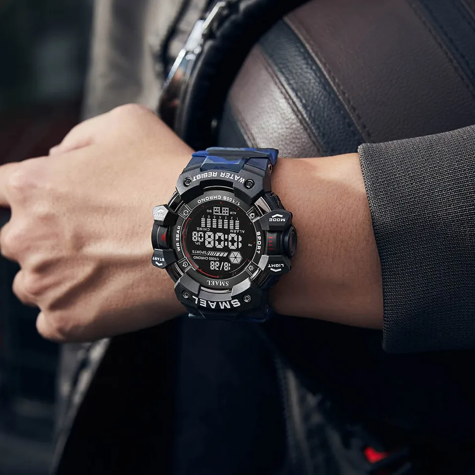 SMAEL Orologio Sportivo Uomo – 8050 Nero, Digitale, Grande Quadrante 57mm, Militare, Impermeabile 50m
