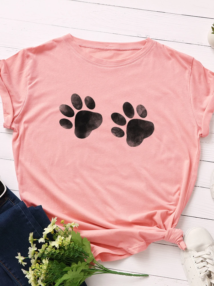 

Double Dog Paw Print Women T Shirt Short Sleeve O Neck Loose Women Tshirt Ladies Tee Shirt Tops Clothes Camisetas Mujer