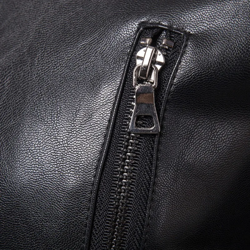 Men Spring and Autumn New Solid Color Rivet Leather Clothing Korean Style Slim Large Size Stand Collar Leather Jacket Coat