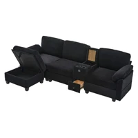 LVHOM Современный большой вельветовый диван — съемная центральная консоль, USB-порт и боковой карман для хранения, комфорт и функциональность — изображение 3