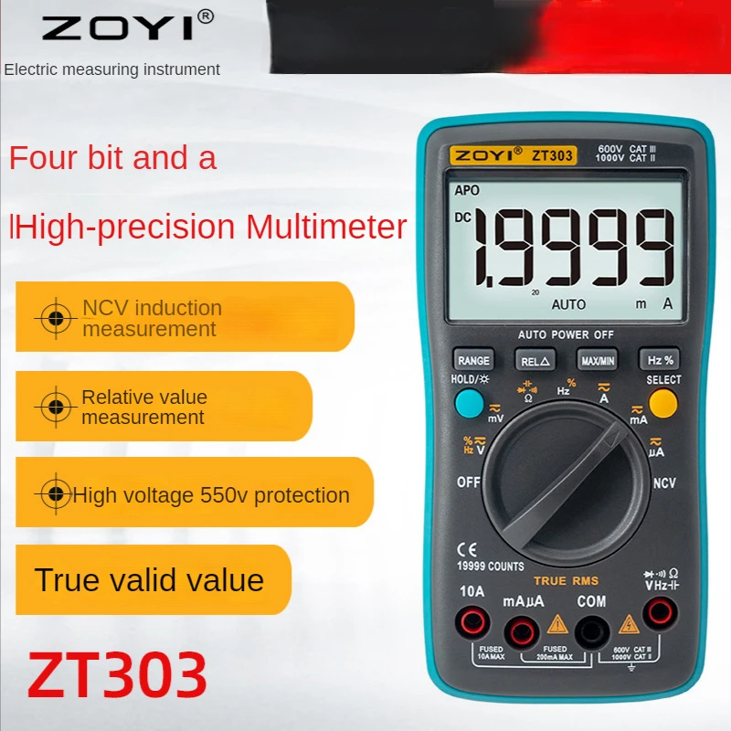 Multimetro Digitale Zt301 302 303 True-Rms Dc/Da Voltmetro Amperometro Multimetro Dmm Resistenza Ohm Cap Hz Temp Tester