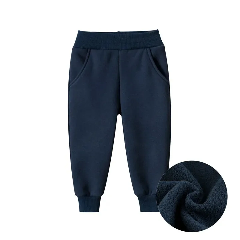 Children Trousers for Boys Autumn Winter Fleece Thickening Solid Blue Black Grey Sport Casual Long Pants for
