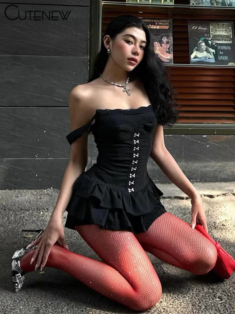 Cutenew Stacked Rufflies Mini Dress For Women Classic Hipster Patchwork Suspendency Skinny Vestidos Female Summer New Streetwear