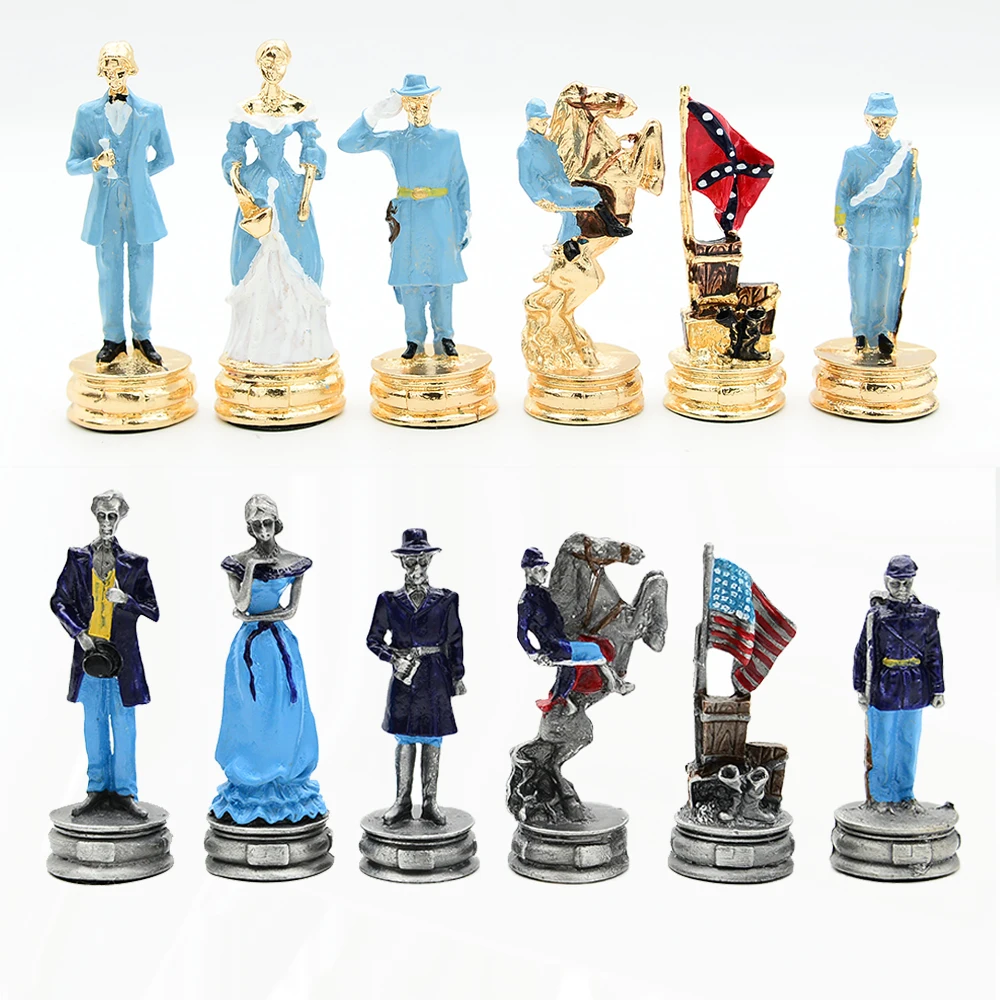 Metal Painted Chess Desktop Intelligent Game War Themed Toys Luxury Knight Hand Painted Checkers Card Gift Series Characters - Image 3