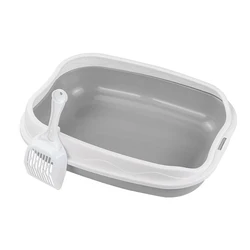 Semi-Enclosed Spatter-Proof Cat Litter Box & Cleaning Supplies (Grey)