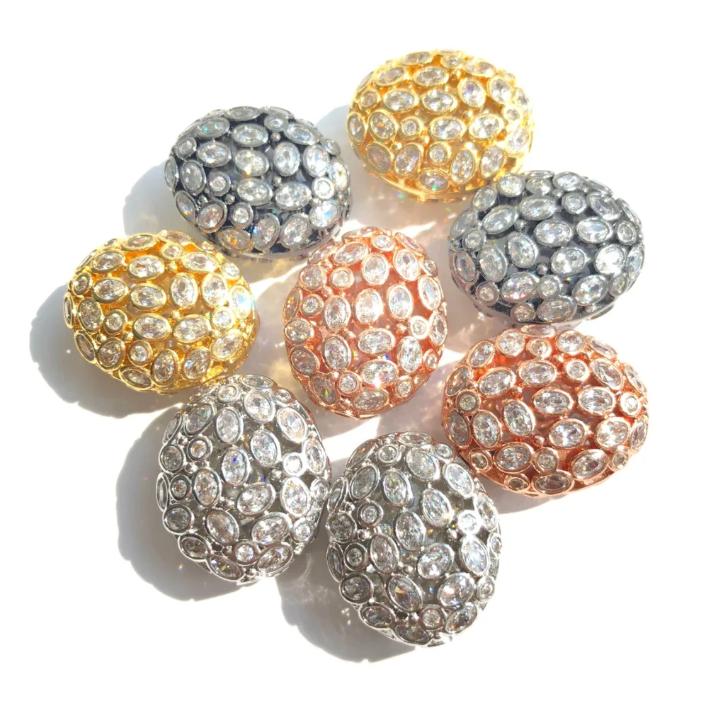 5PCS Mittelgroße klare Zirkonia Pave hohle ovale Ei-Abstandshalter Bling lose Perlen für Frauen Armbänder Halskette Kreation Zubehör