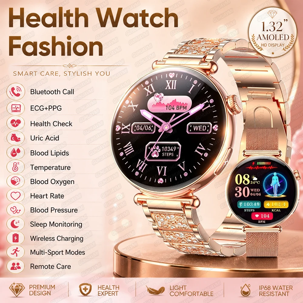 2026 New Women Fashion Health Smart Watch ECG+PPG Body analysis Blood Pressure Health Monitor IP68 Sports Voice Call Smartwatch 1
