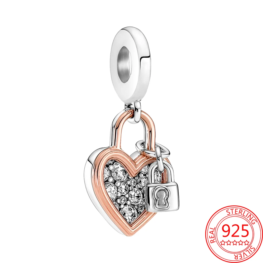 New Heart Padlock Double Dangle Charm 