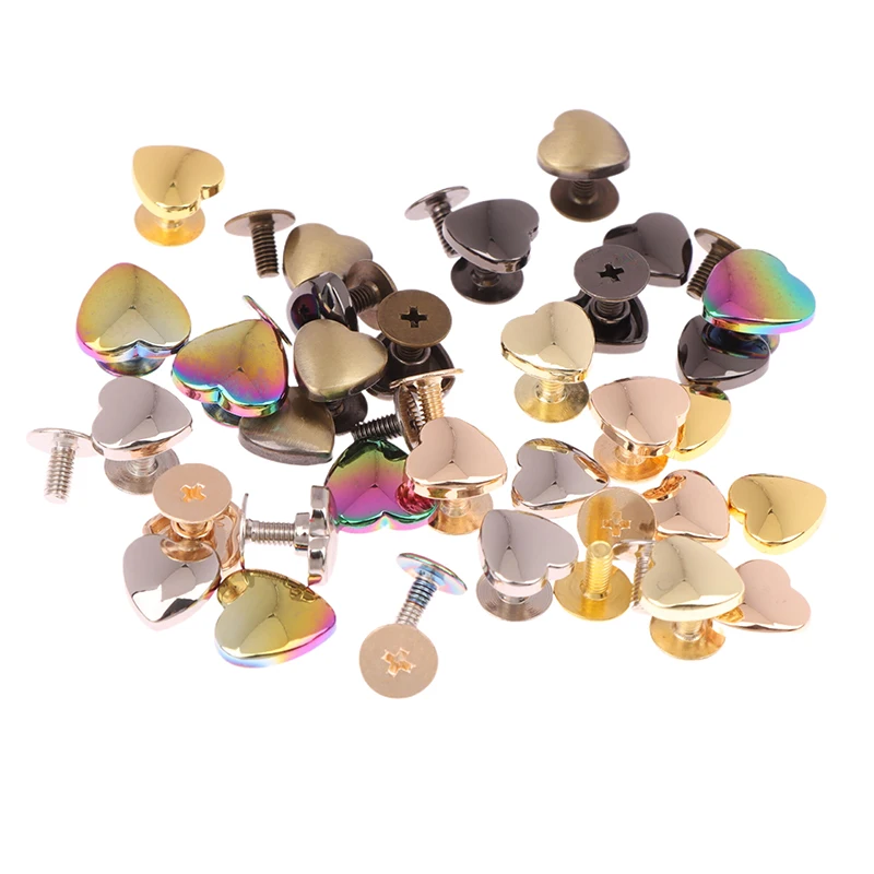 

5 комплектов 10 мм металлические винты в форме сердца заклепки винтовые гвозди для кожевенного ремня декоративные аксессуары для сумок и кошельков