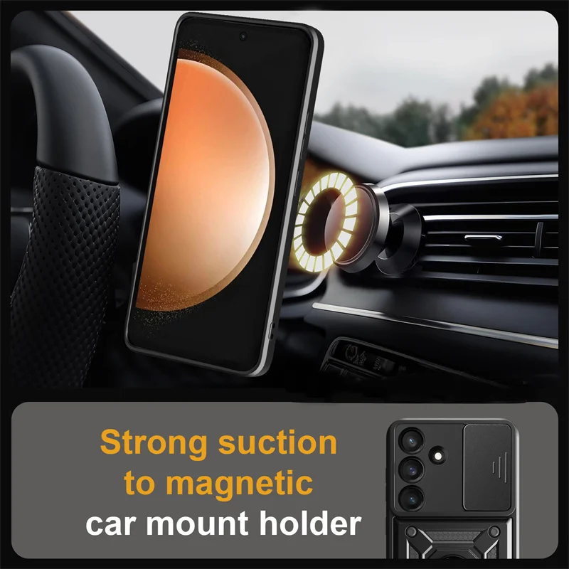 Slide Lens Protection Armor Case with Car Magnetic Bracket - Durable Protective Cover