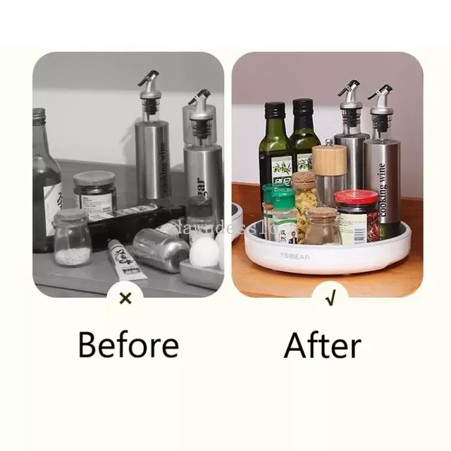 360 ° rotazione portaspezie organizzatore armadio giradischi porta condimenti vassoio portaoggetti da cucina per cucina bagno frigorifero 5