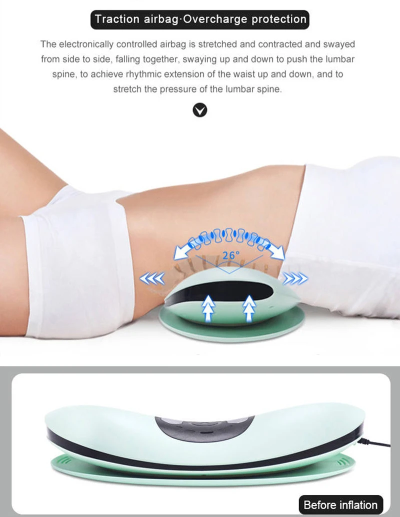 Έξυπνη ηλεκτρική συσκευή οσφυϊκής έλξης, μασάζ μέσης, φουσκωμένο φορείο πλάτης, μασάζ με δόνηση, θερμότητα, ανακούφιση από τον πόνο στην ισχιαλγία, δώρα_voghion.com