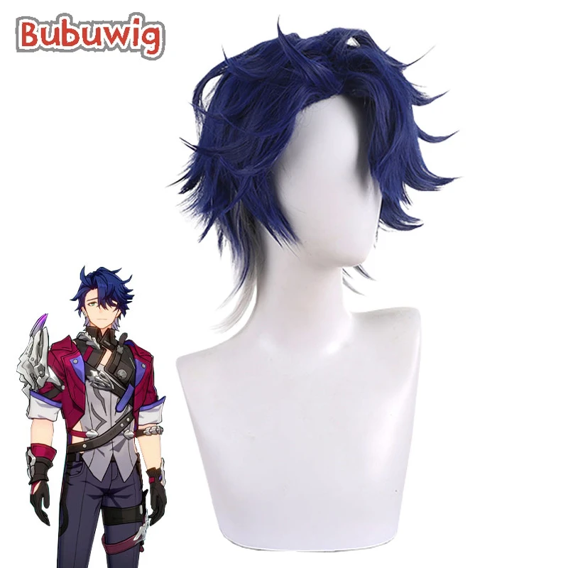 Bubuwig Synthetic Hair Sampo Cosplay Wigs Honkai: Star Rail Sampo 30cm Short Straight Blue Mixed White Men Wig Heat Resistant sunsyea honkai star rail official merch mihoyo original authentic the nihility path acrylic stand welt pela sampo sliver wolf