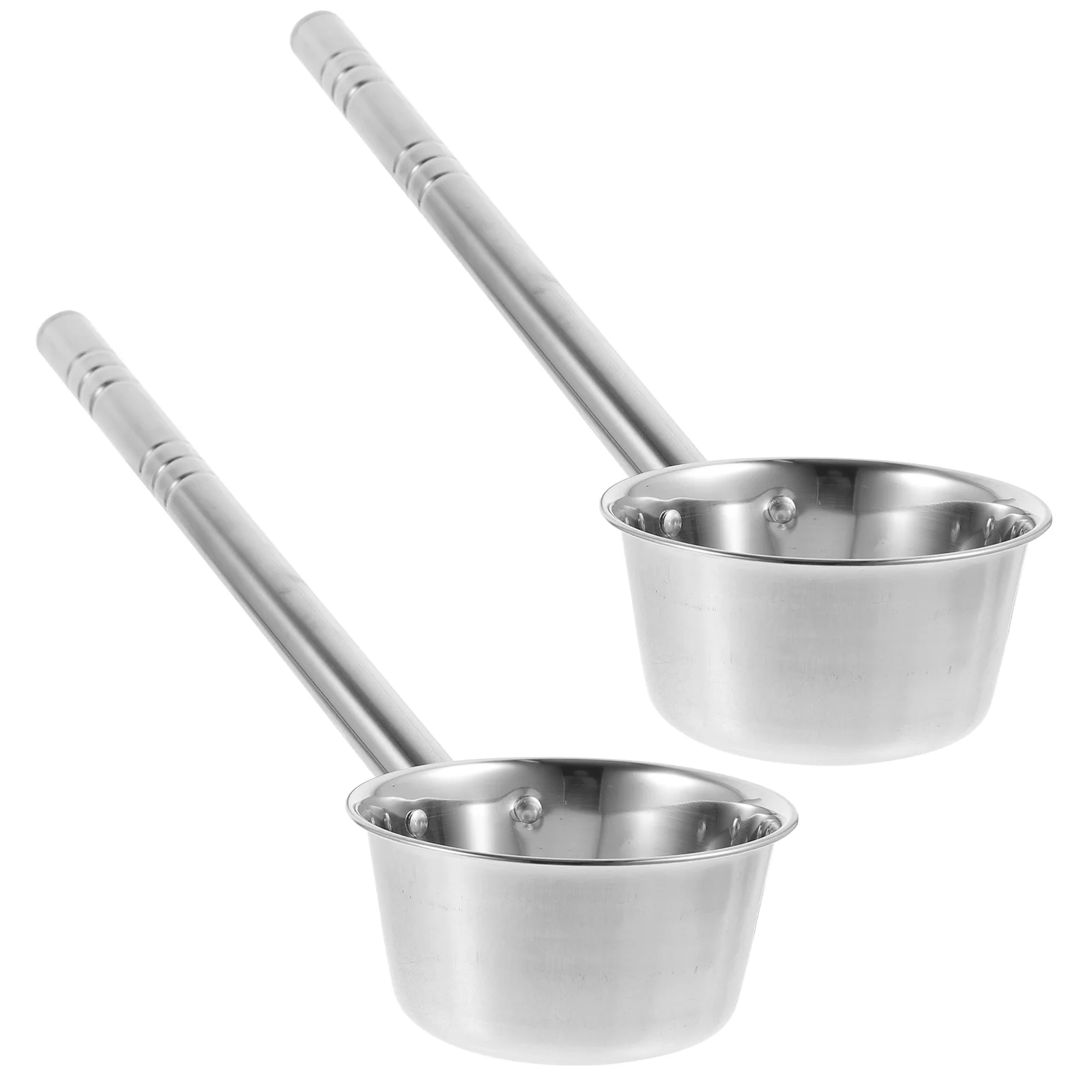 2 Pcs Stainless Steel Soup Spoon Long Handle Kitchen Gadgets Food Serving Spoon Dining Tools Water Scoops Silver Color Round