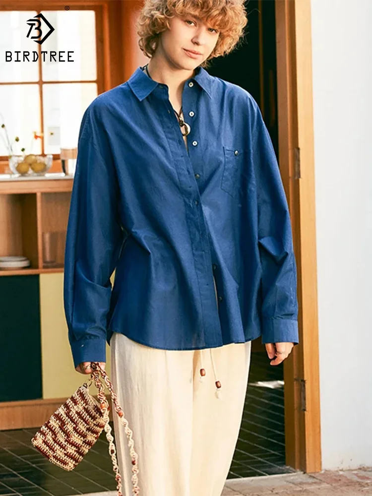 

Однотонная рубашка с отложным воротником и длинным рукавом, 12 мм, 50% натуральный шелк, 50% хлопок, Женская офисная блузка, новый топ на весну 2024, T42118QM