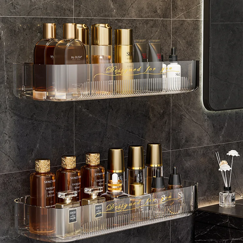 Wall Mounted Shower Shampoo Racks Bathroom Shelf Organizer Non-Drilling Removable Transparent Pet Material Bathroom Storage Rack 3
