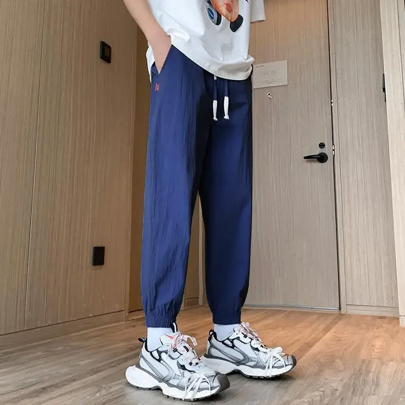 Pantalones de vestir, sueltos, finos, para trabajo, para hombre, de verano, informales, de lino, negros, recortados, con cordones, formales, con bolsillos, holgados, talla XXL, de poliéster