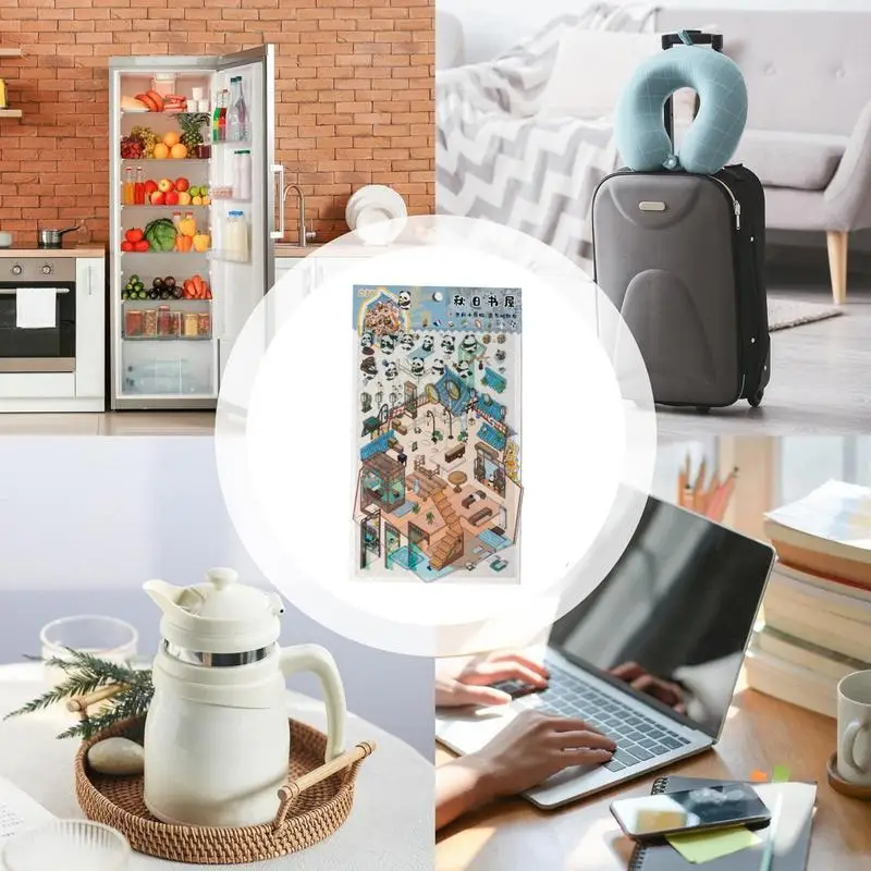 3D House Scene Stickers Funny Miniature Scene Decal Holiday Decals For Phone Cases Laptops And Notebooks