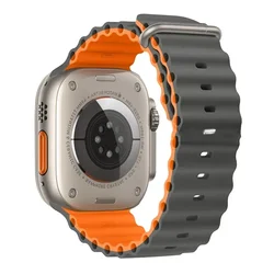 Ocean Silicone Strap for Apple Watch - Premium Wristband Bracelet (Gray with orange)