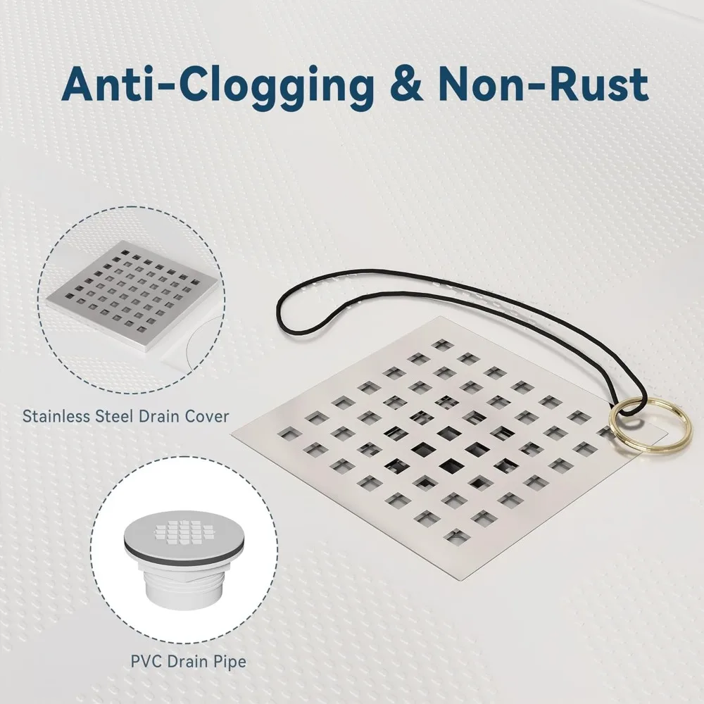 Shower Base for Bathroom, 60'' L X 32'' W X 4'' H, Rectangle SMC Shower Pan in White, Single Threshold Base