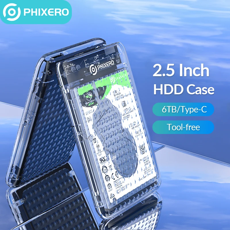 PHIXERO USB 3.0 HDD Enclosure 2.5 inch Type C SATA SSD Hard Drive Case Support 6TB Mobile External For PC Laptop Accessories