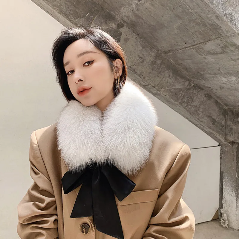 

Women Fox Fur Collar Winter Fur Square Collar Designer Scarf Ring Coat Fashion Natural Real Fox Fur Scarf Women Short Scarf