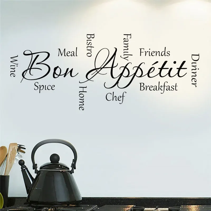 Bon Appetit Kitchen Words Wall Sticker Quote Vinyl Home Decor Kitchen Restaurant Cafe Wall Decal Removable Decoration Mural 4007