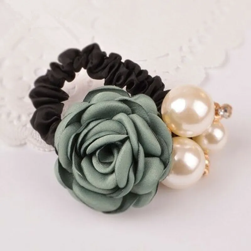 Elastische Haargummis Mit Blumen – Chiffon-Stoff, Glitzernde Weiße Blumen, Für Frauen & Mädchen