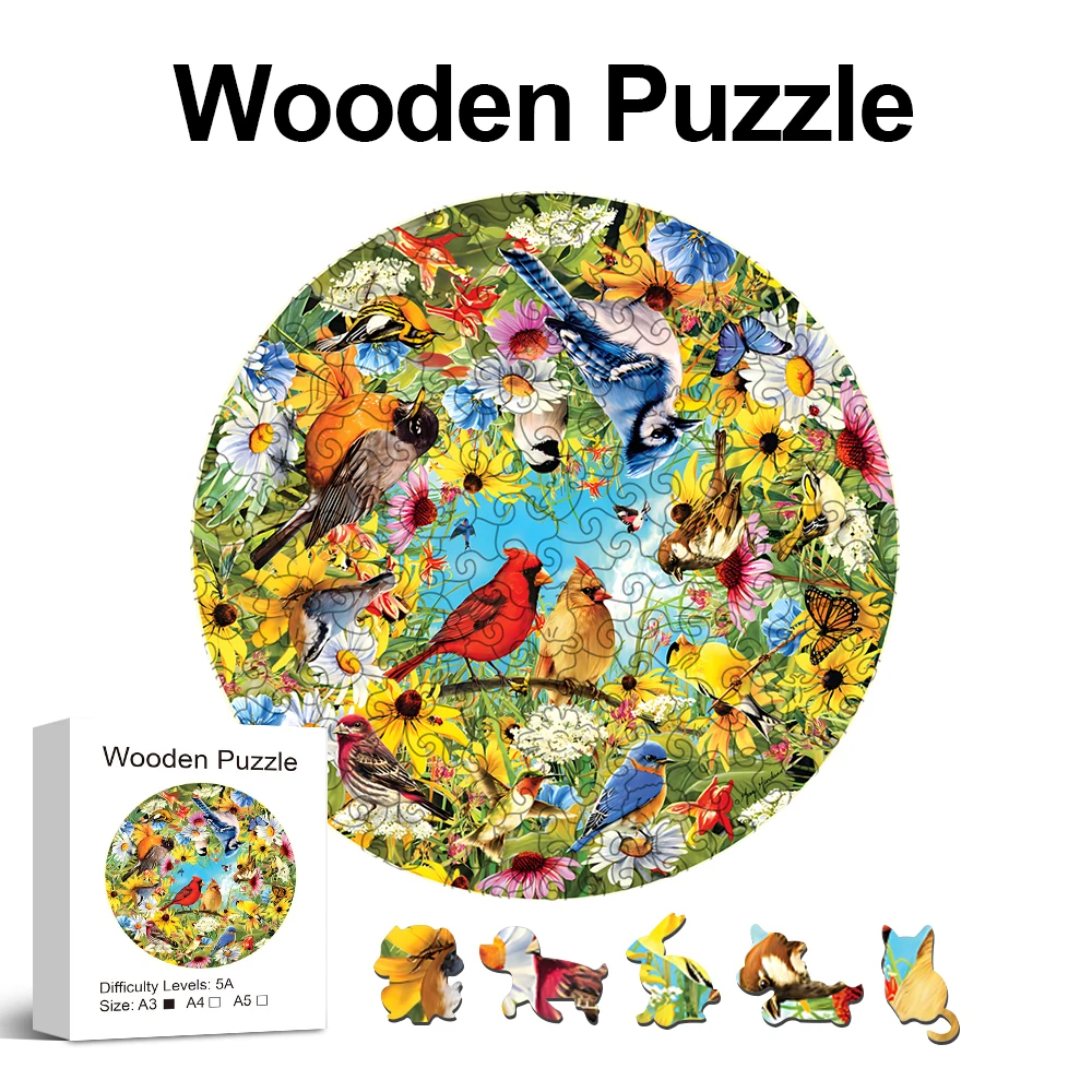 Birds Wooden Jigsaw Puzzles Art Unique Animal Shaped Pieces Stress Relieve Toys DIY Leisure Game for Family Home Decor