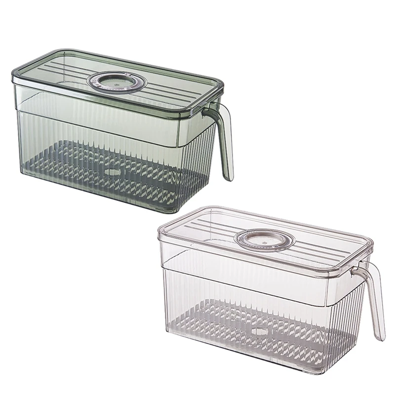 Refrigerator Storage Box Timekeeping Keep Fresh Food Organizer Box With Handle Transparent Material