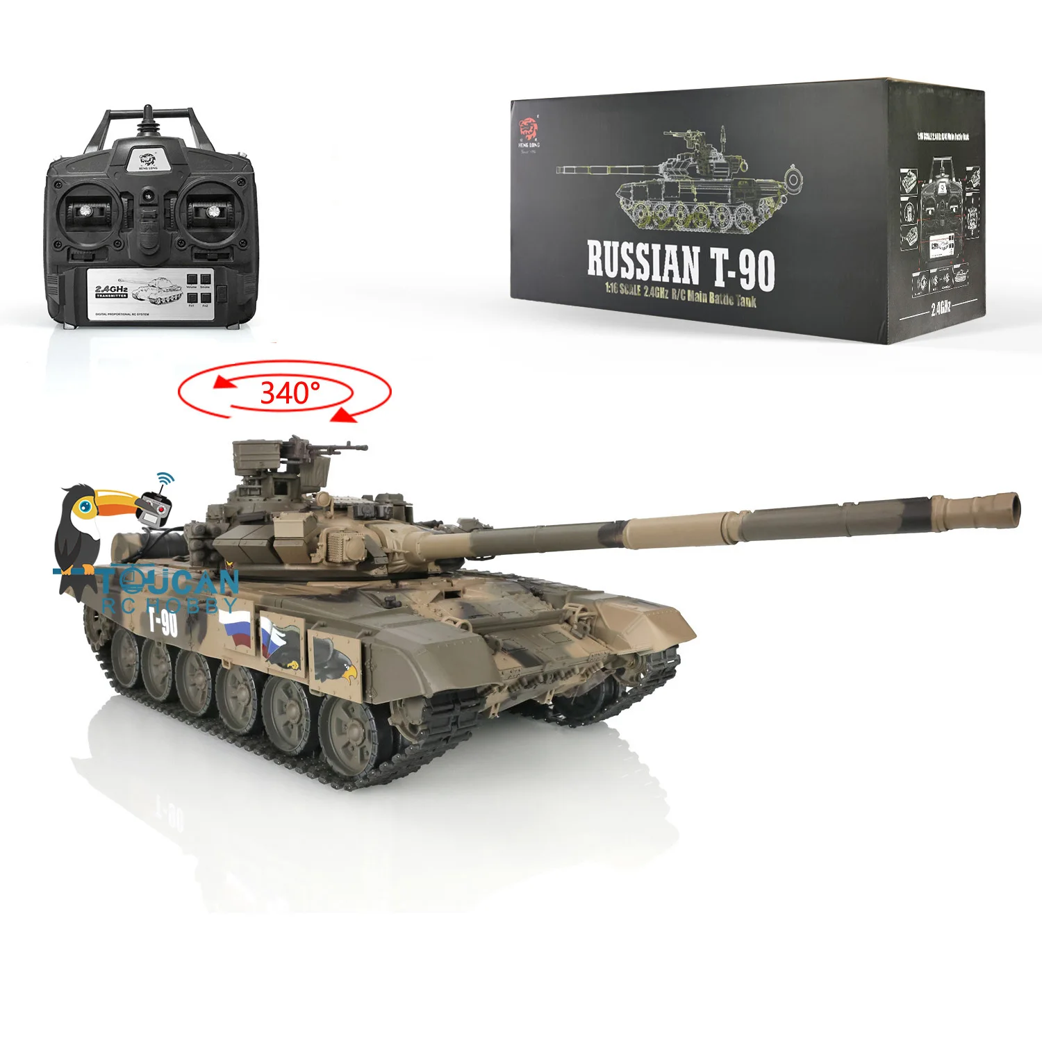 2.4Ghz Heng Long 1/16 RTR RC Tank 7.0 Plastic Ver Russia T90 3938 Model BB  Gun IR Battle RC Model as Gift for Boys TH17842-SMT8