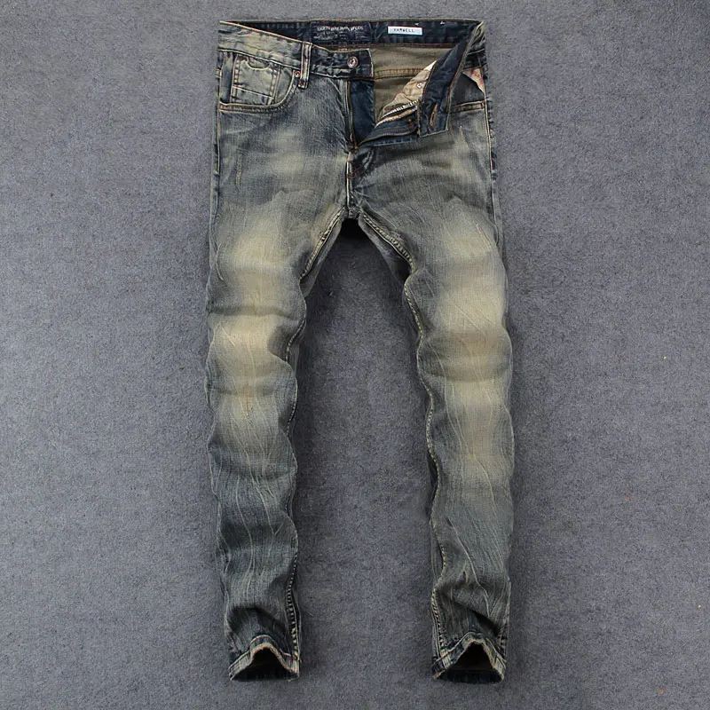 Fashion Trendy Men Jeans High Quality Retro Washed Blue Elastic Slim Fit Ripped Jeans Men Vintage Designer Denim Pants Hombre