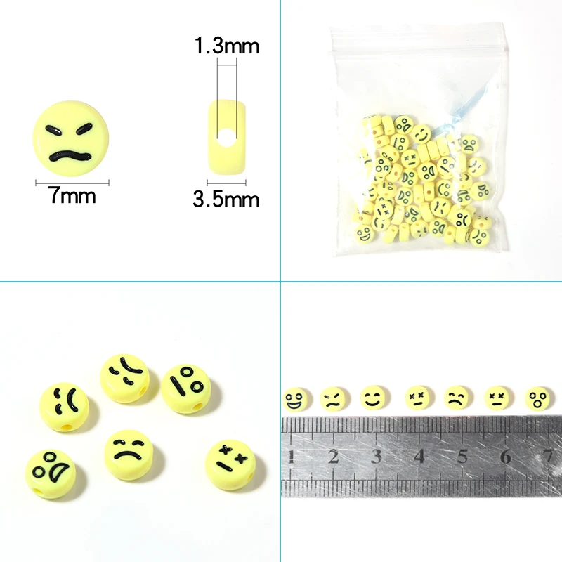 Clay Beads Yellow Smiley Face Stretchy Clear String 