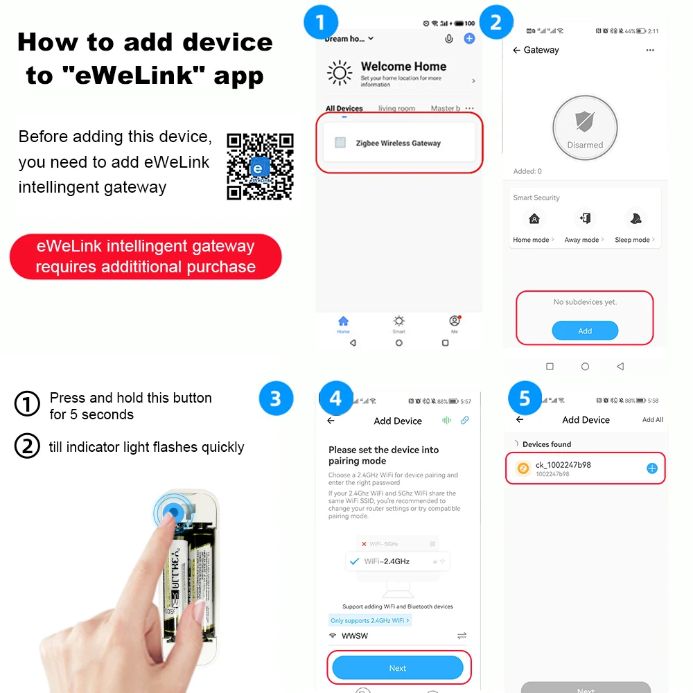 Ewelink ZigBee Smart Temperature Humidity Sensor Battery Powered APP Control The