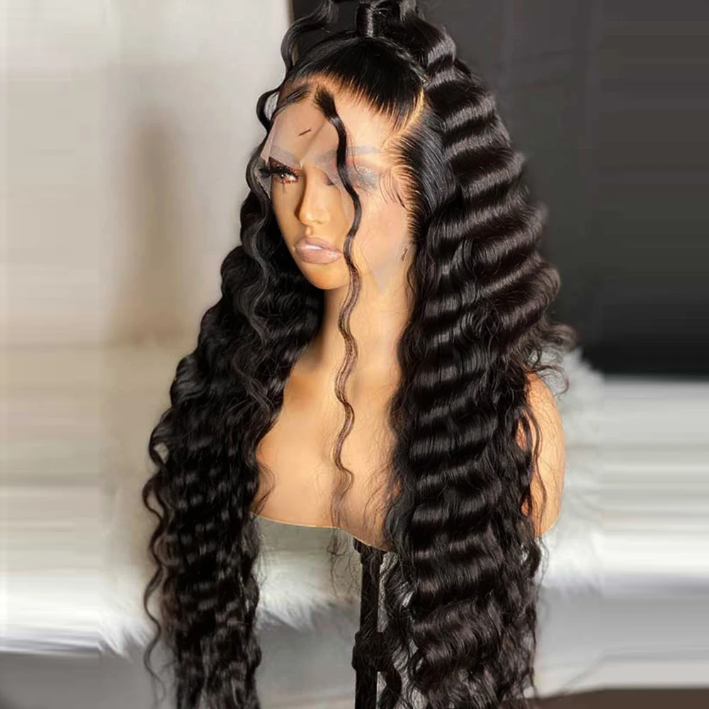 

180% Density Glueless Soft 26Inch Long Curly Natural Black Lace Front Wig For Women Babyhair Preplucked Deep Wave Daily Cosplay