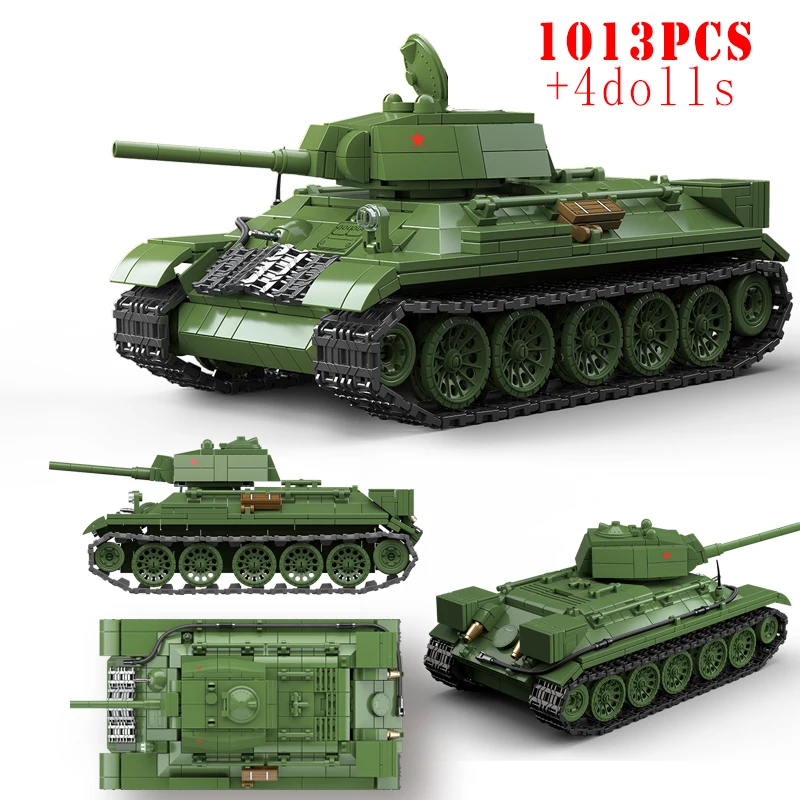 군사 소련 T-34 중형 탱크 빌딩 블록, WW2 육군 무기 표범 KV-2 타이거 ..