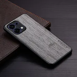 Luxury Straight Wood Grain Faux Leather Phone Case Cover for OPPO A6 Pro (Light Gray)
