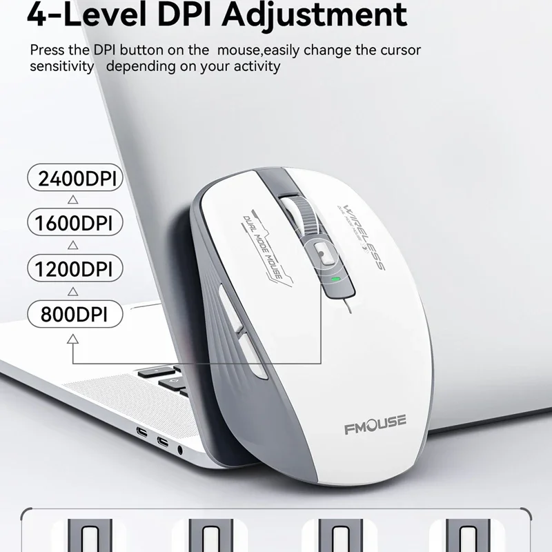 Enhanced Wireless Bluetooth Dual Mode Mouse - Silent & Portable with 1600 DPI