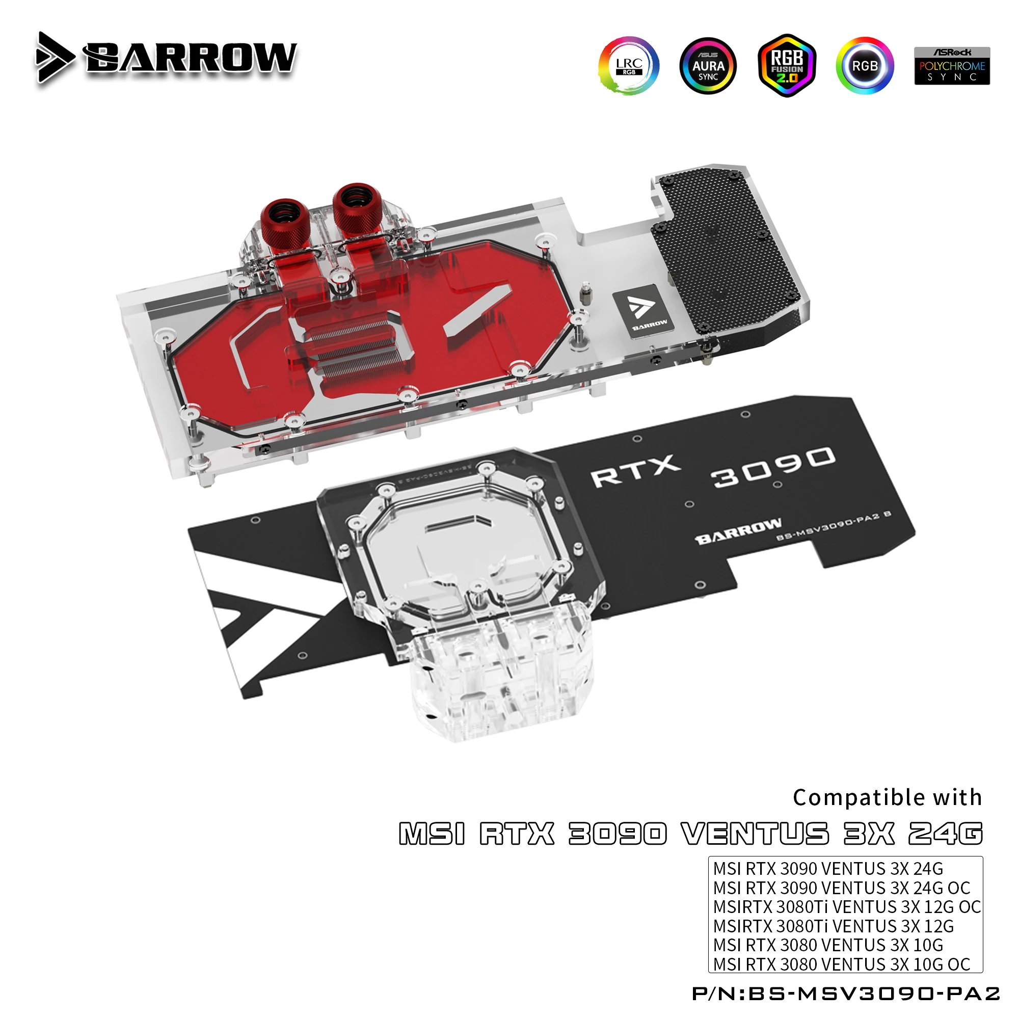 Uso Del Blocchetto Dell'Acqua Di Raffreddamento Del Doppio Della Carriola Per Msi 3090 Scheda Della Gpu Del Oc 24G / 3080 Del Oc 24G/Di Asf3X Oc 10G C