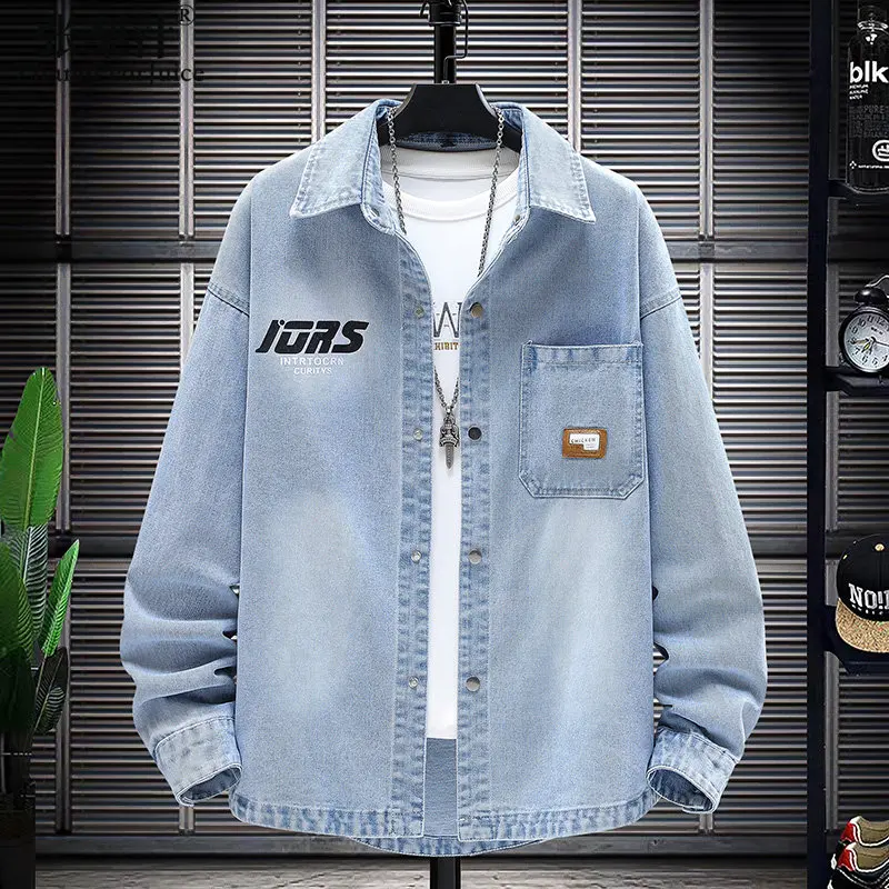 

Men's Spring and Autumn Long-sleeved Denim Jacket Loose Japanese Lapel Casual Jacket Coat Chaquetas De Invierno Para Hombre