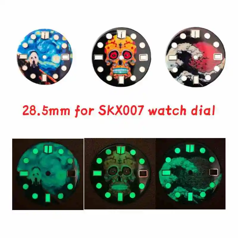 Mod 28.5Mm Smalto Luminoso Verde Skx007 Quadrante Dell'Orologio Adatto Per Il Movimento Seiko Skx007 Nh35