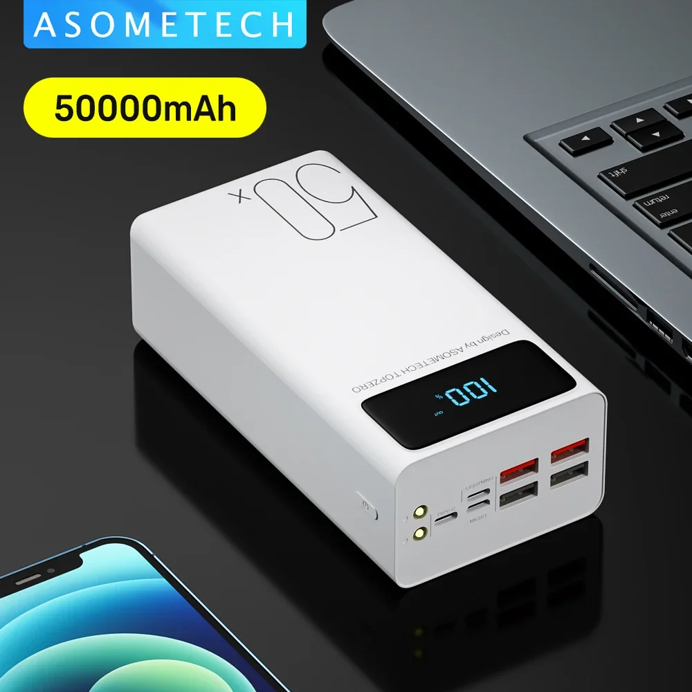  50000mAh Power Bank, 22.5W PD USB-C Quick Charge Portable  Charger Fast Charging with 4 Outputs & 3 Inputs, Flashlight, LED Display,  Huge Capacity External Battery Pack for iPhone, Samsung, iPad etc 