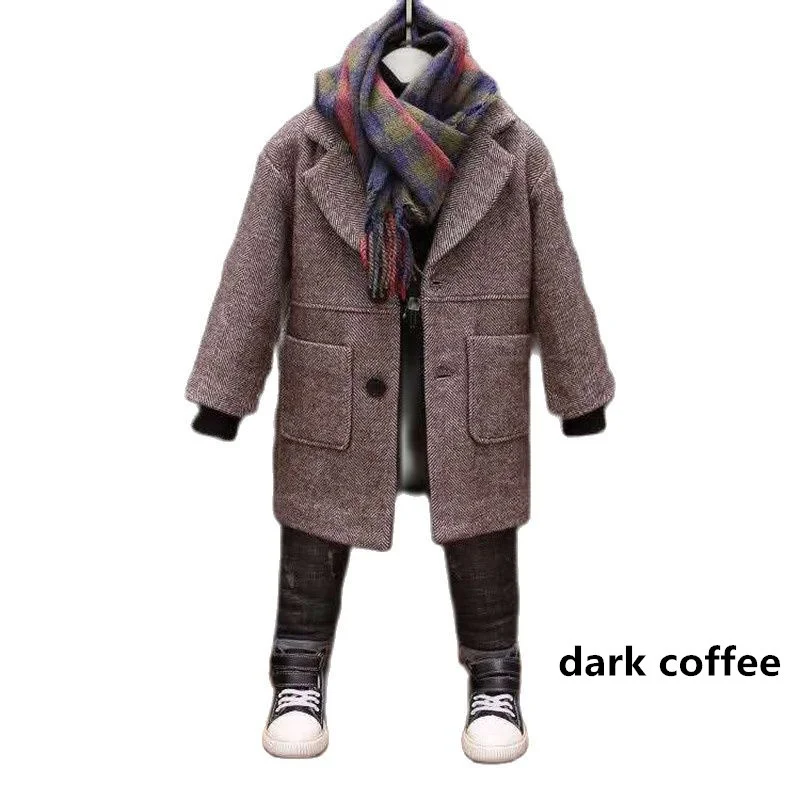 Coat Boys Spring Woolen Autumn New Fashion Solid Turn Collar Outwear 4-16T Children Overcoat High Quality
