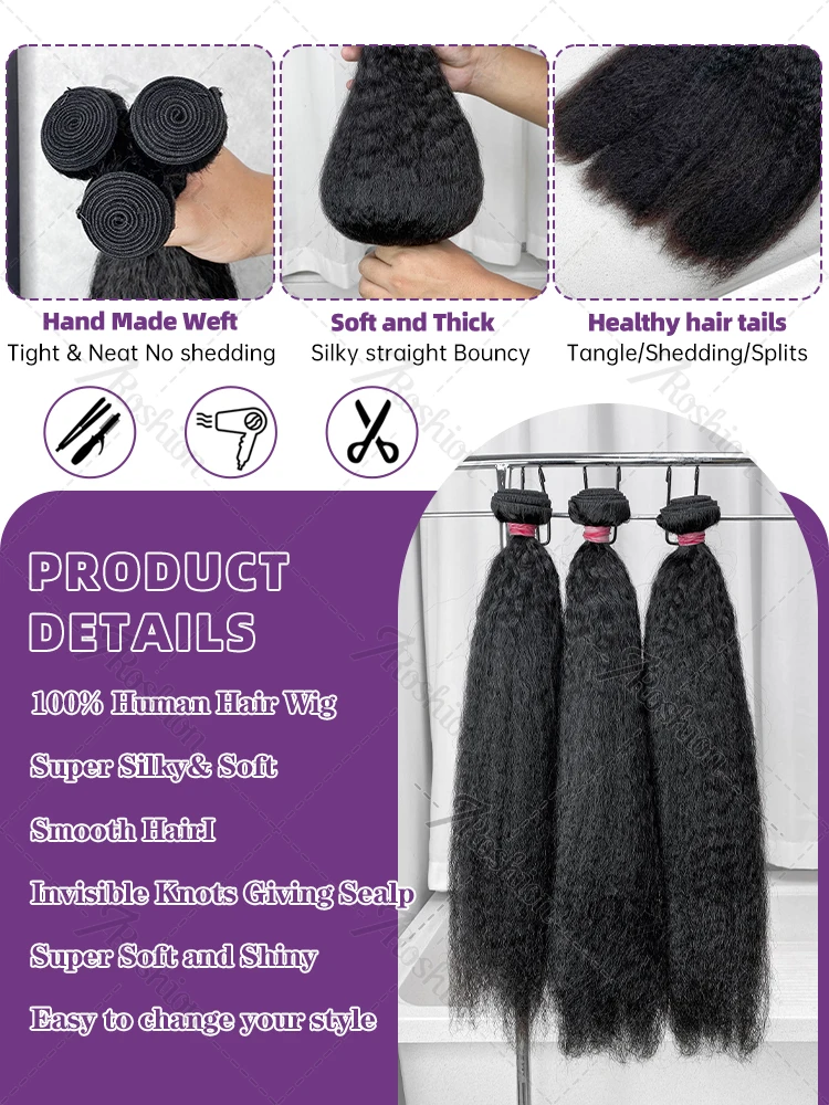 Human Hair 30 Inch Indian Raw Virgin Unprocessed 10A Kinky Straight Bundles Yaki Straight Double Weft Bulk Braiding