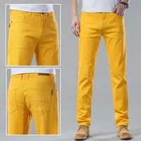 New Autumn Men's Yellow Pink Red Slim Jeans Classic Straight Elasticity Denim Pants Male Brand Stretch Skinny Colorful Trousers 2