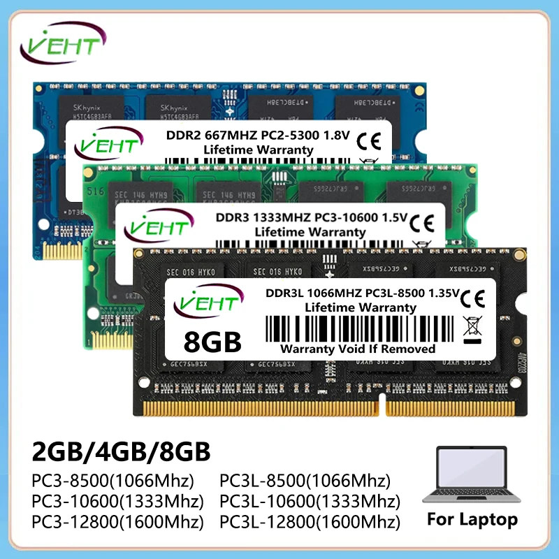 Ram Laptop Ddr2 8500 4gb DDR2 DDR3 DDR3L Laptop, Ram 2GB 4GB 8GB