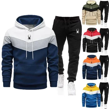 Abbigliamento completo da uomo, camicia sportiva casual da uomo, camicia con cappuccio tricolore quotidiana, alta qualità, sport 2025, tuta da jogging 1