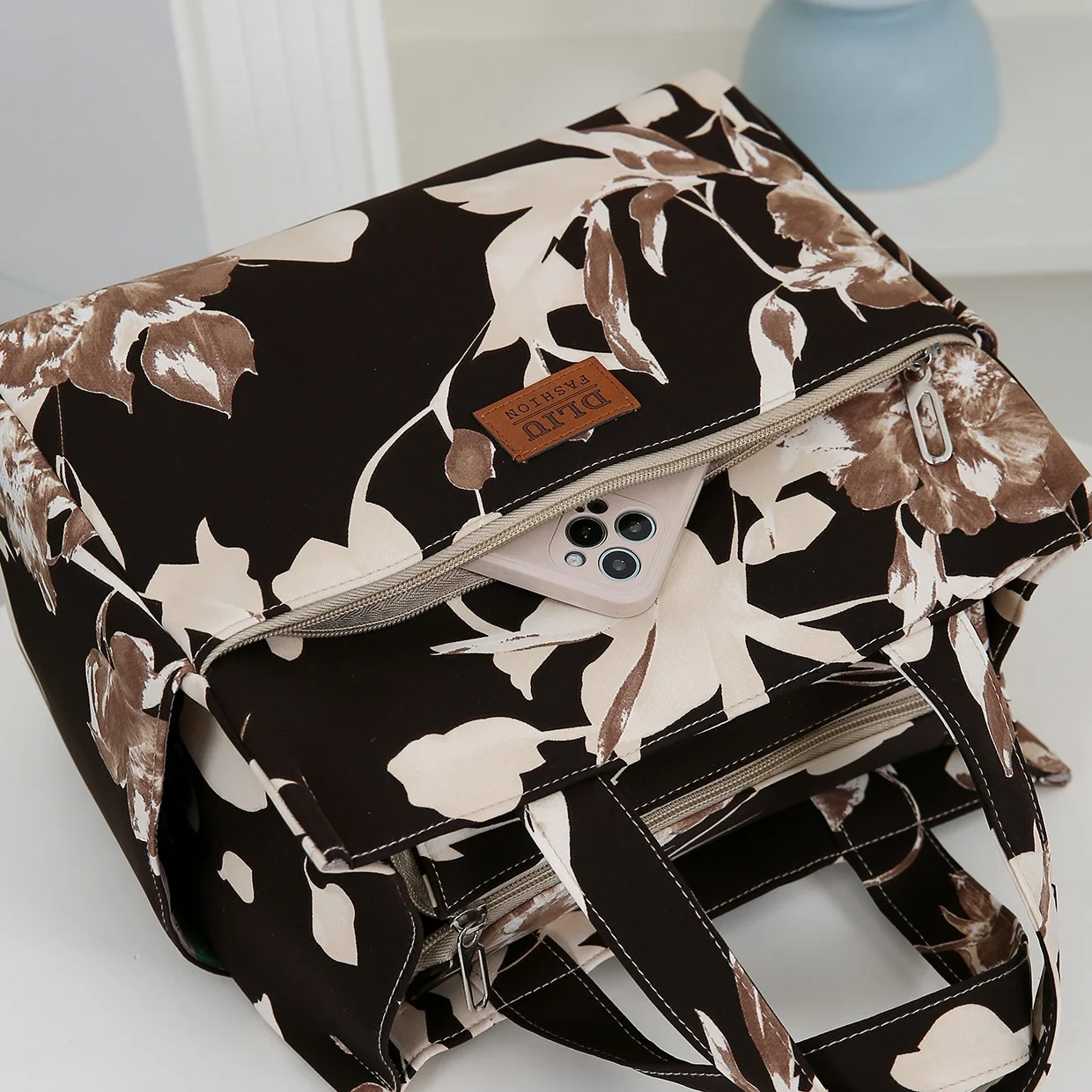 Große Kapazität, Verstärkter Stoff, Tragetasche, Blumenmuster, Allzwecktasche, Einkaufstasche, Multifunktionale Quadratische Tragetasche – Detail 10