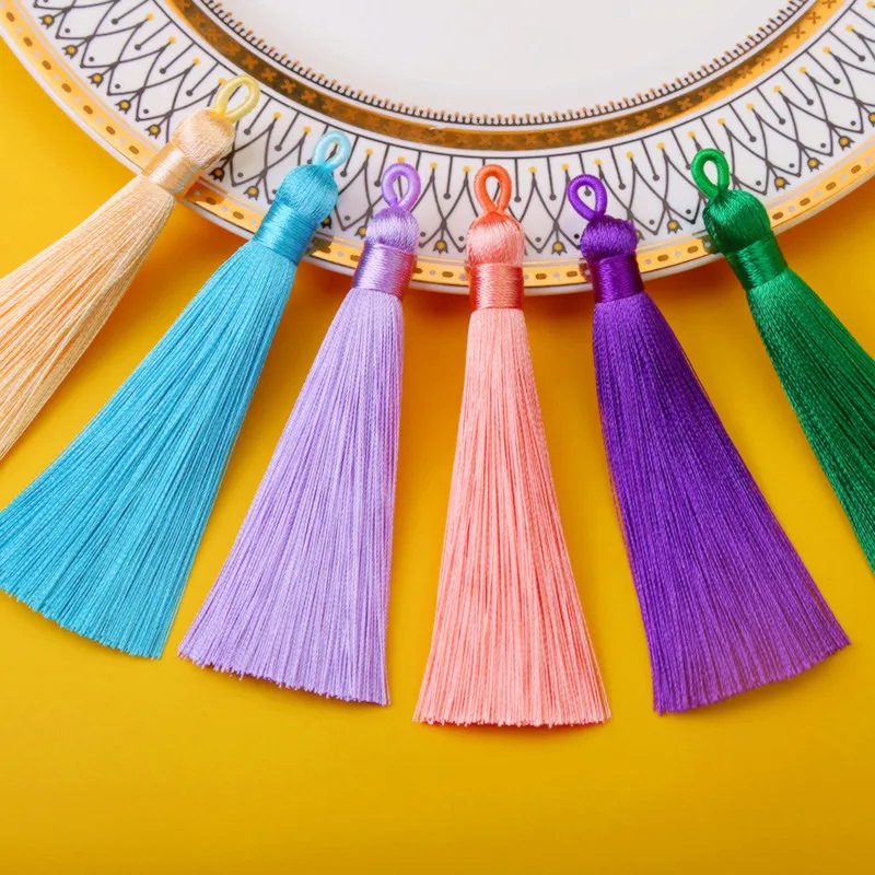10/20pcs 8cm Earrings Tassel Pendant Crafts Diy Jewelry Making Bags Keychain Handmade Satin Fringe Earring Charms Wholesale
