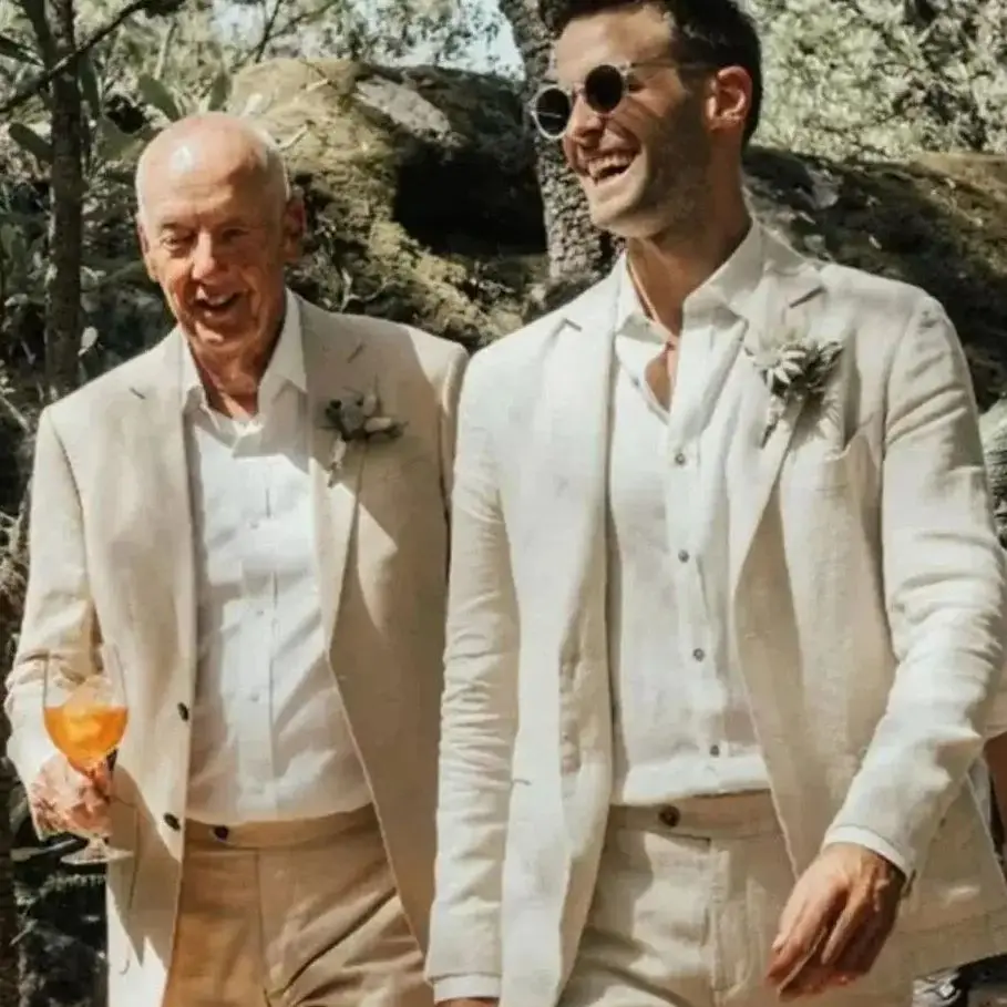 Summer Beach Casual Linen Costume Homme Wedding Slim Fit Men Suits Masculino Terno Tuxedo Groom Prom Blazer 2 Pcs Jacket+Pant